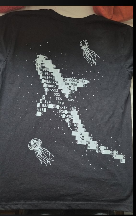 Costas da camiseta preta com estampa aplicada